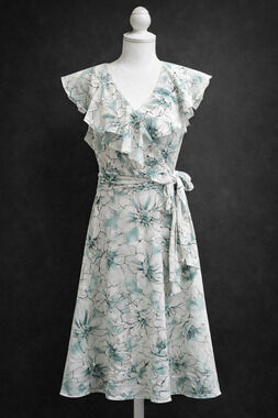 Karen Stevens 10 Floral Wrap Midi Dress Ruffle Romantic Garden Party Cottagecore